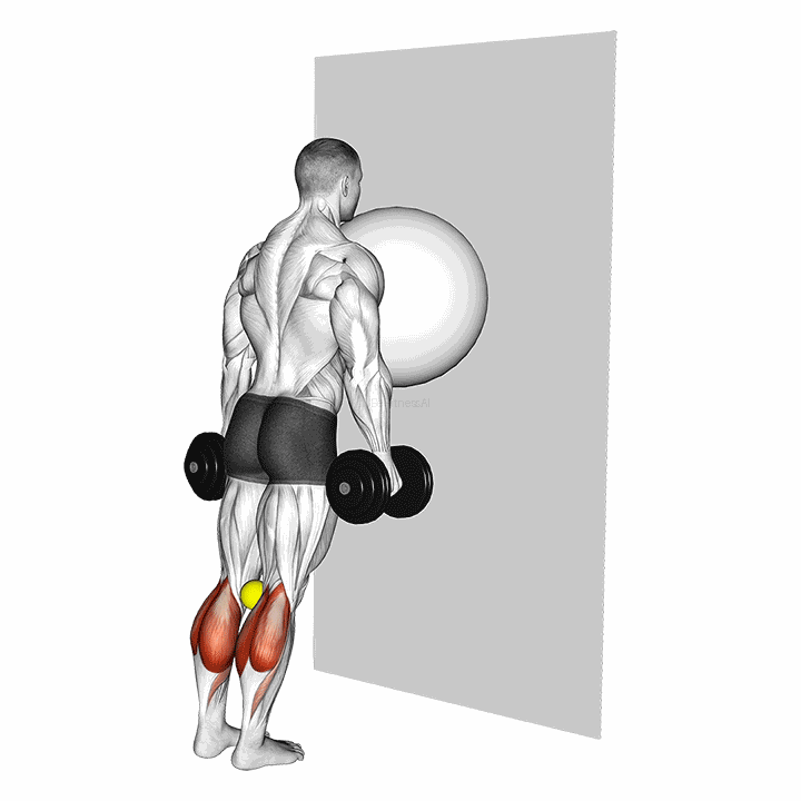 Exercise Ball On The Wall Calf Raise (tennis Ball Between Knees) demonstration
